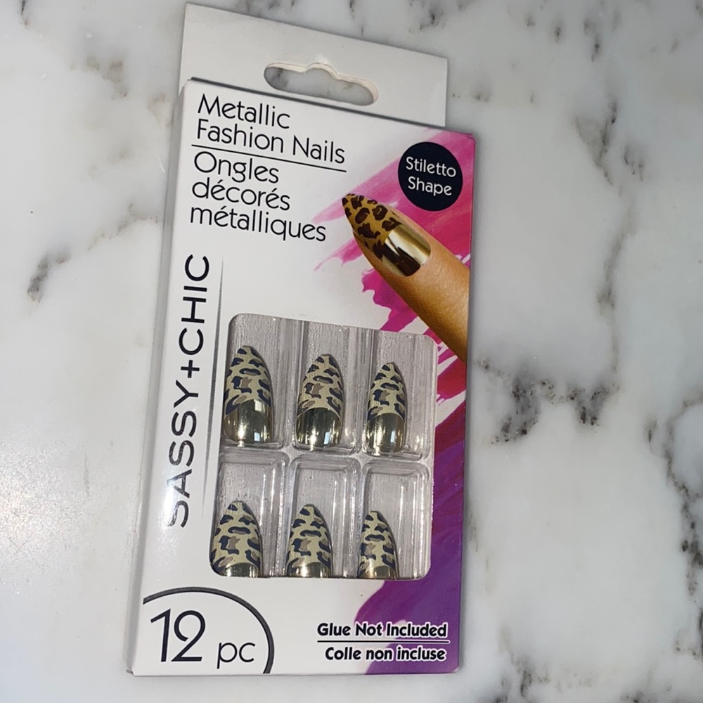 BRAND NEW~ METALLIC LEOPARD PRINT STILETTO PRESS ON NAILS